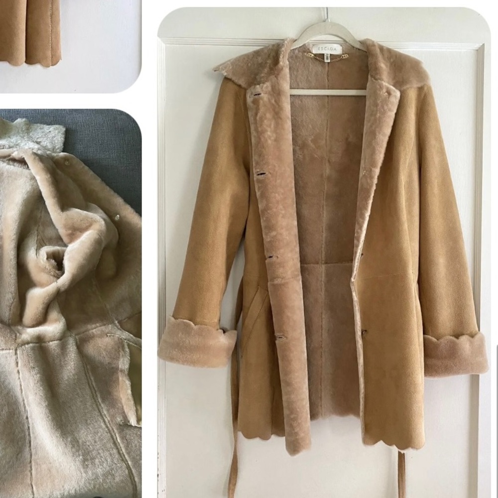 $3K Escada Lambskin Suede Leather Shearling Fur Coat Jacket Size 38